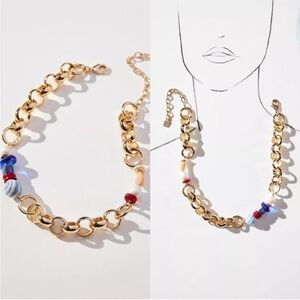 Dannijo Link Necklace Gold Plated Beads Freshwater Pearl NEW